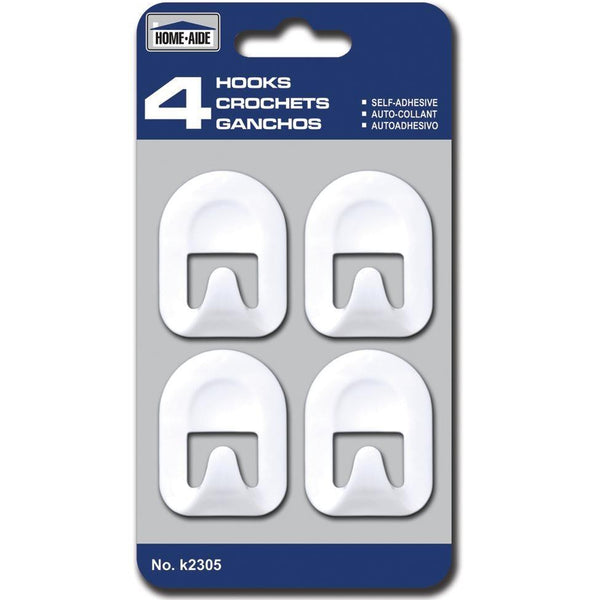 Homeaide 4 White Plastic Self-adhesive Hooks 1.3in