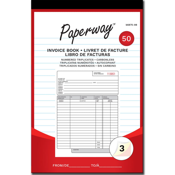 Invoice Book 50 Sheets Numbered Triplicates 5.25x8in