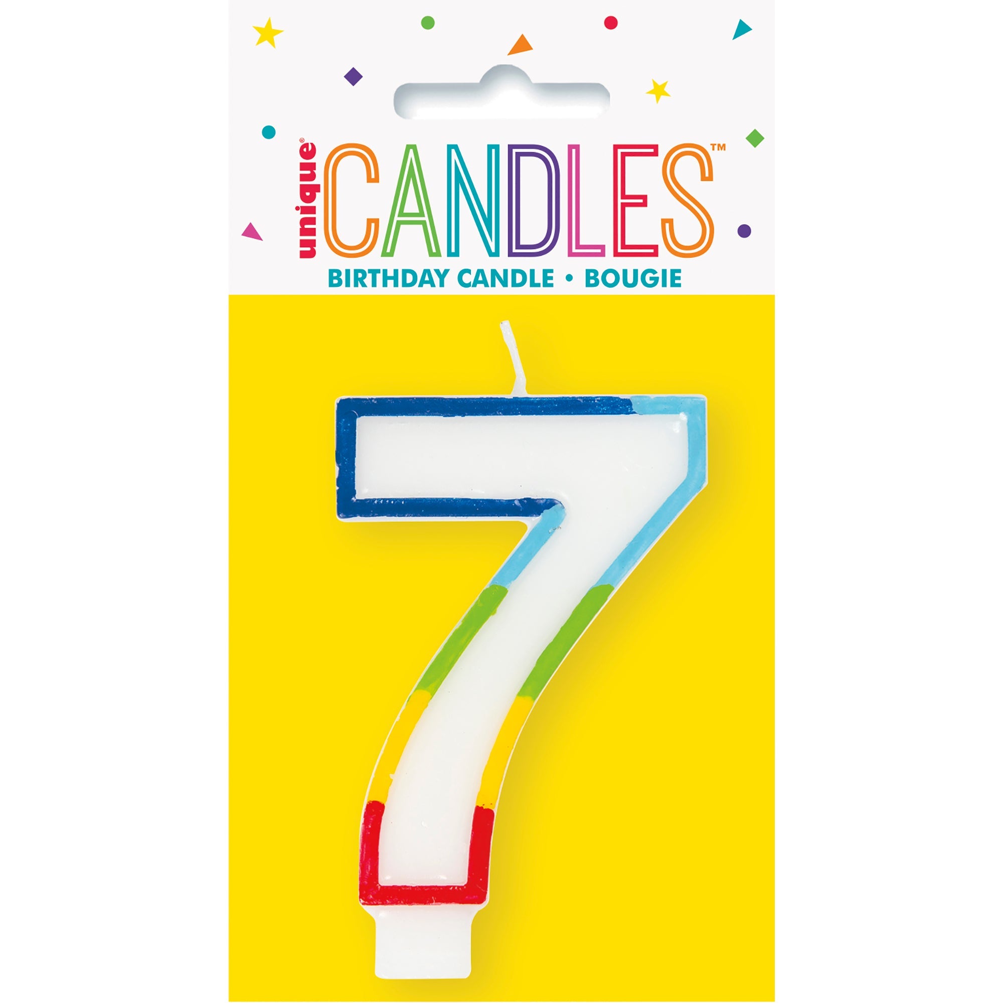 Age 7 Rainbow Border Birthday Candle Printed One Side 3in