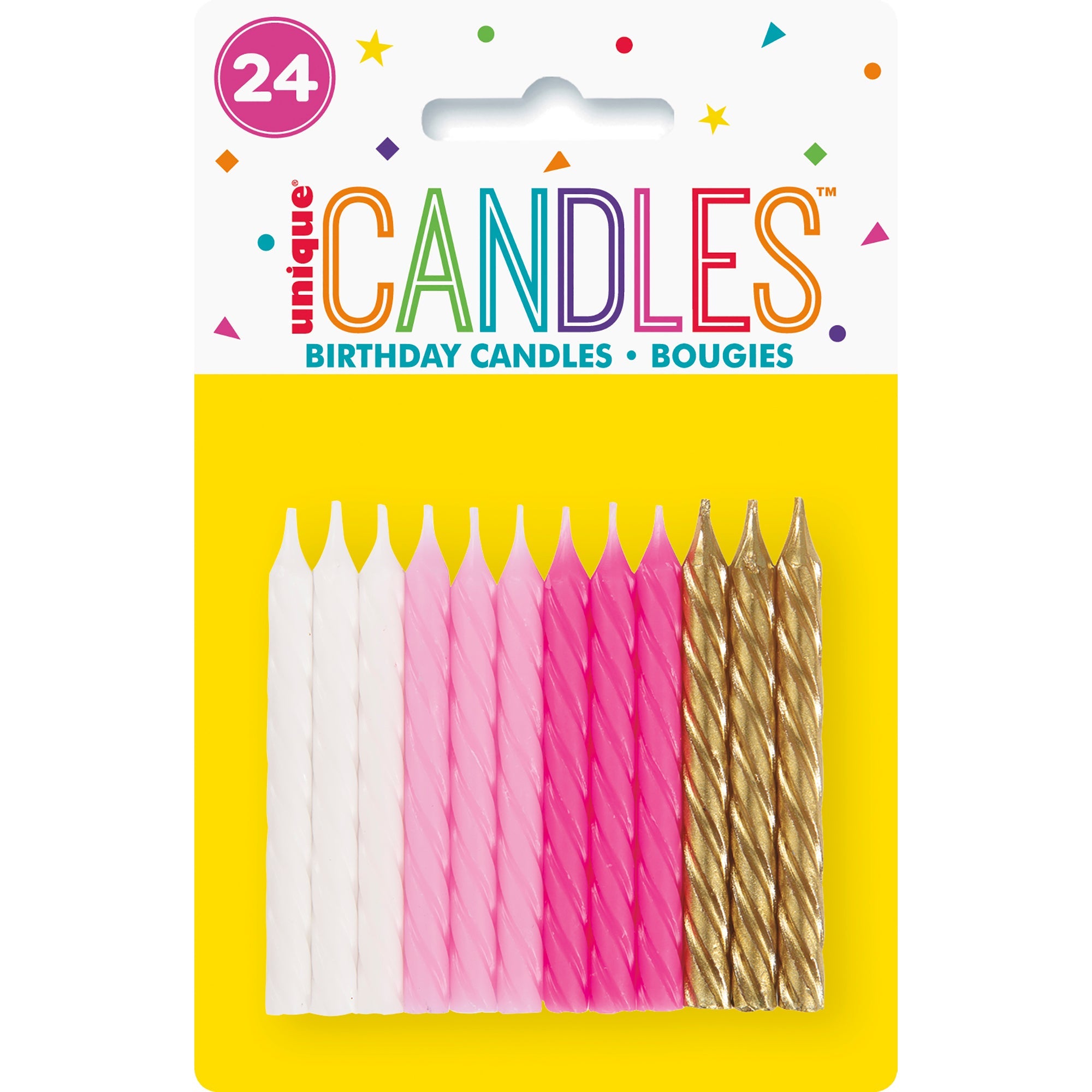 24 Birthday Candles Spiral Pink Mix 2.5in