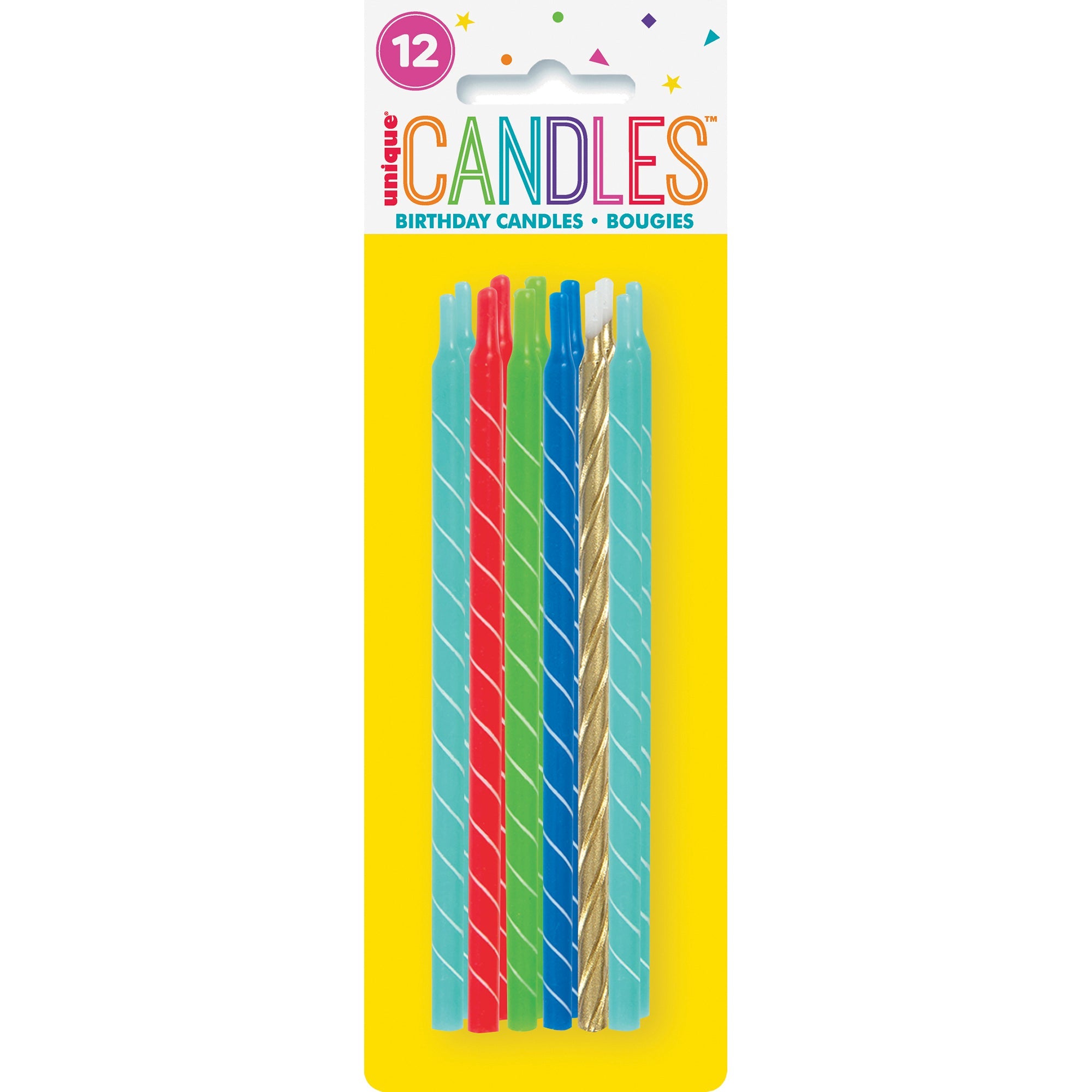 12 Birthday Candles Bright Spiral Mix 5in