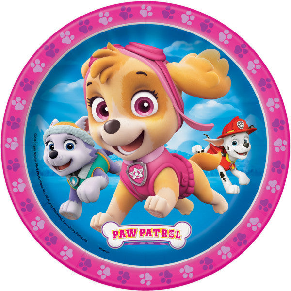 Paw Patrol Pink 8 Round Paper Plates 7in