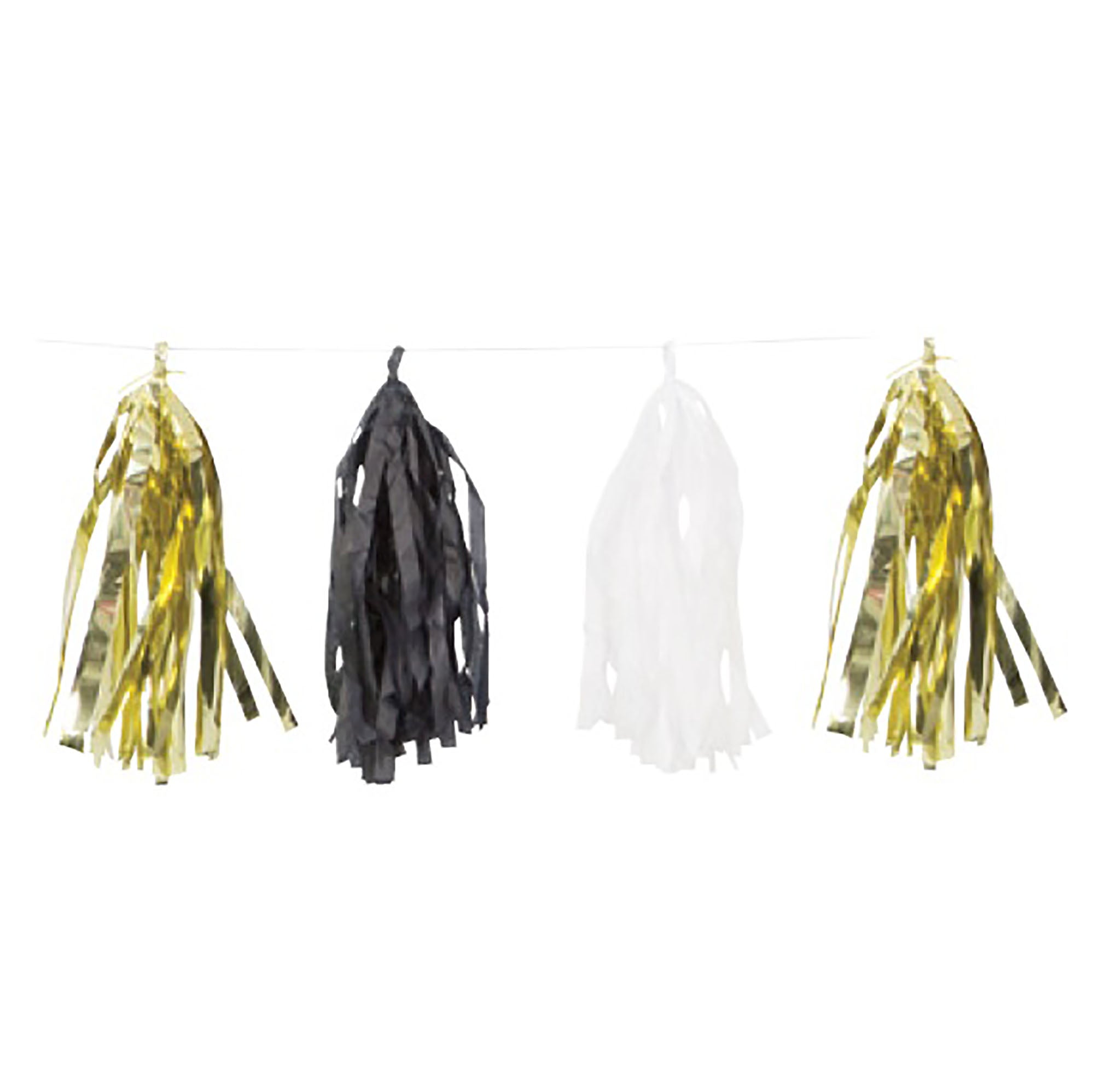 Foil Tassel Garland Black White and Gold 9ft Contains 15 Tassels