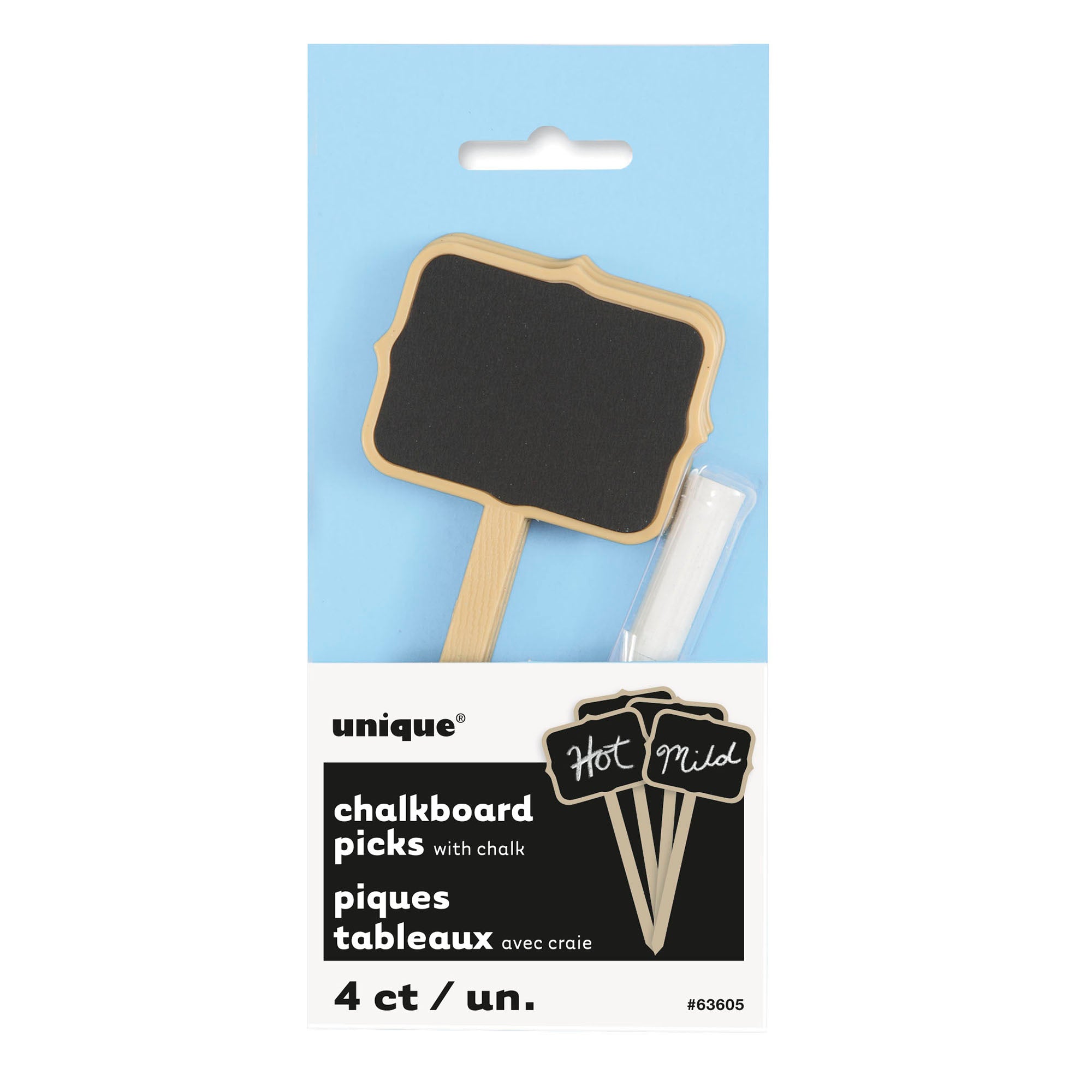 4 Plastic Chalkboard Food Sign Picks with Chalk 5in