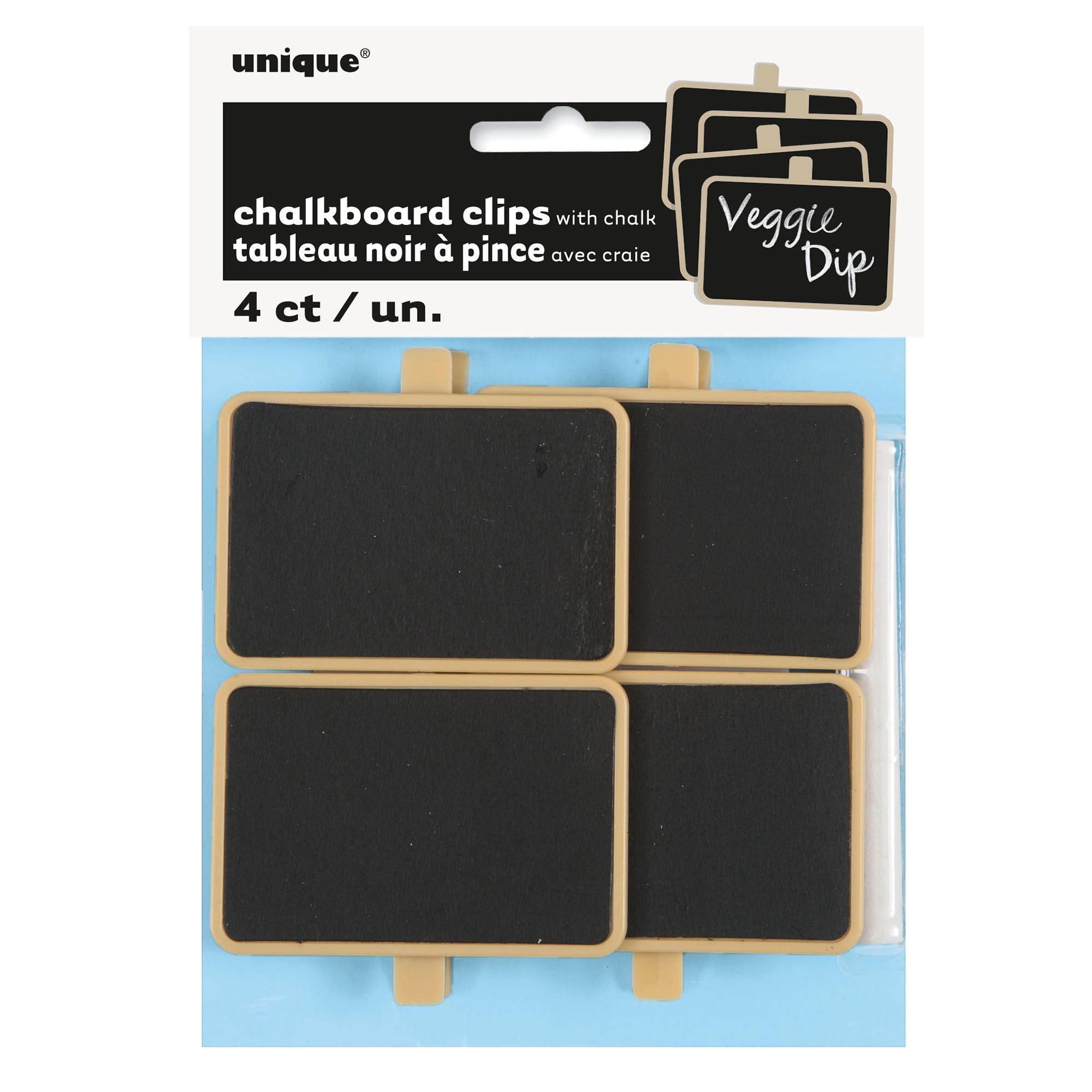 4 Plastic Chalkboard Food Sign Clips with Chalk 2.5x1.75in