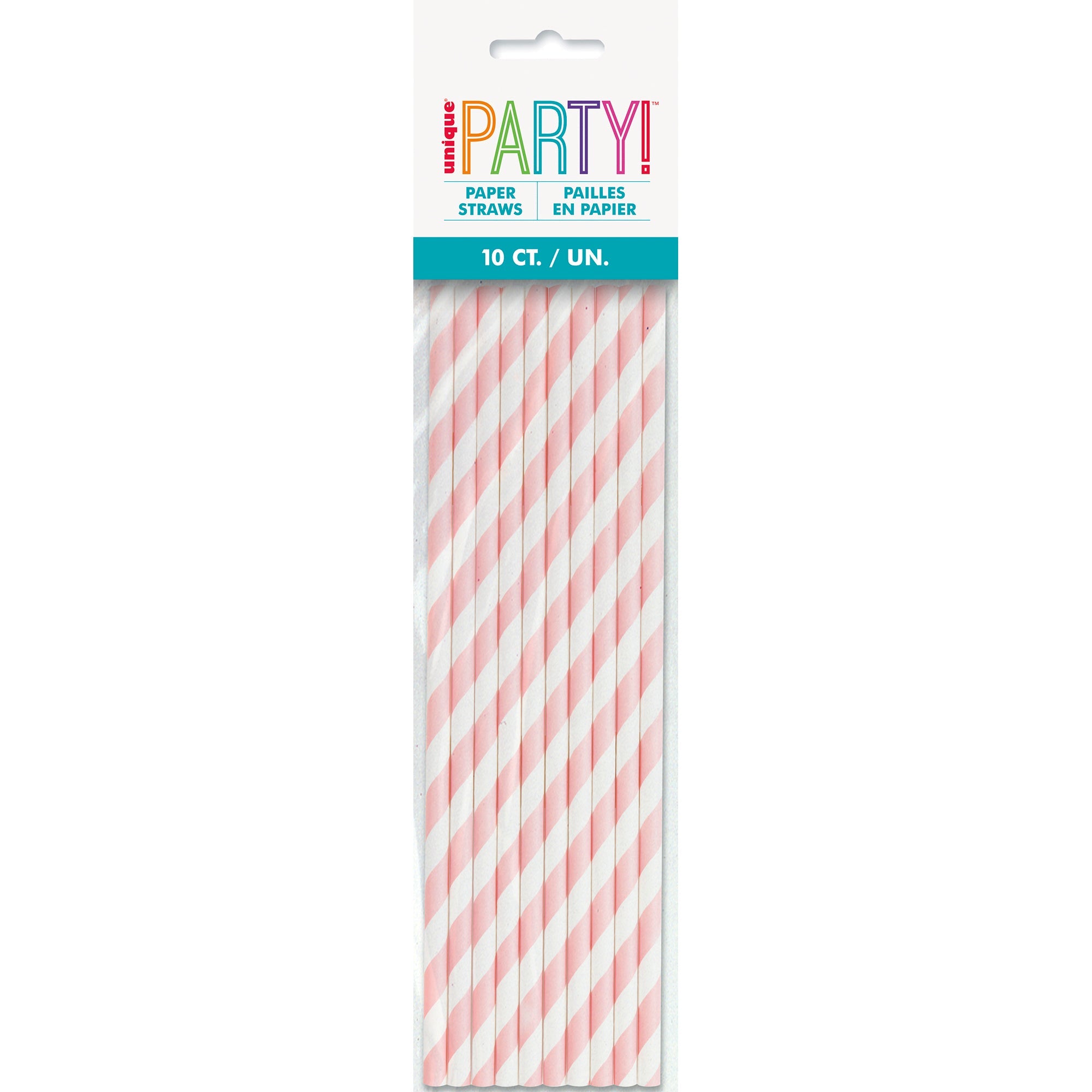 10 Paper Straws Lovely Pink and White