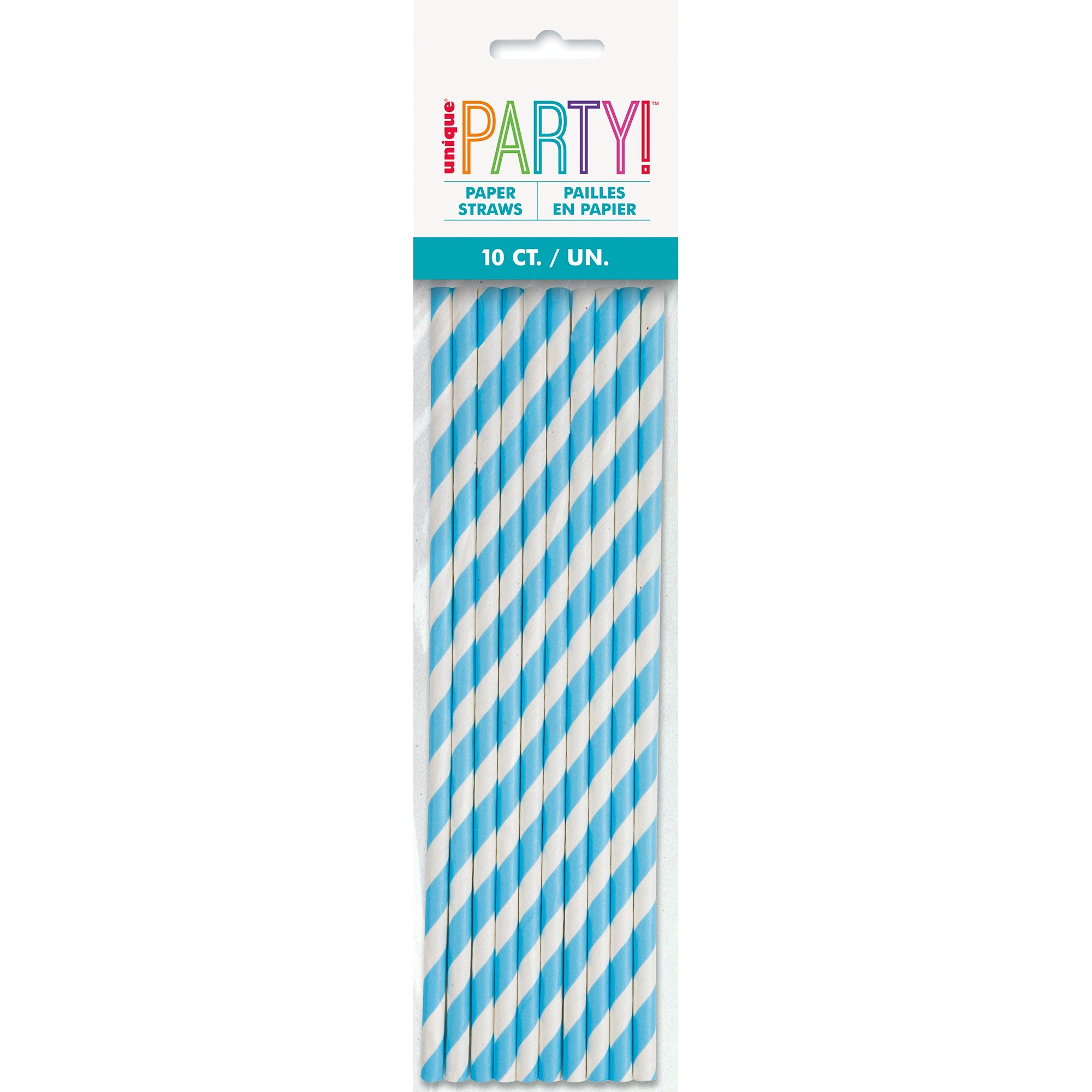 10 Paper Straws Powder Blue and White