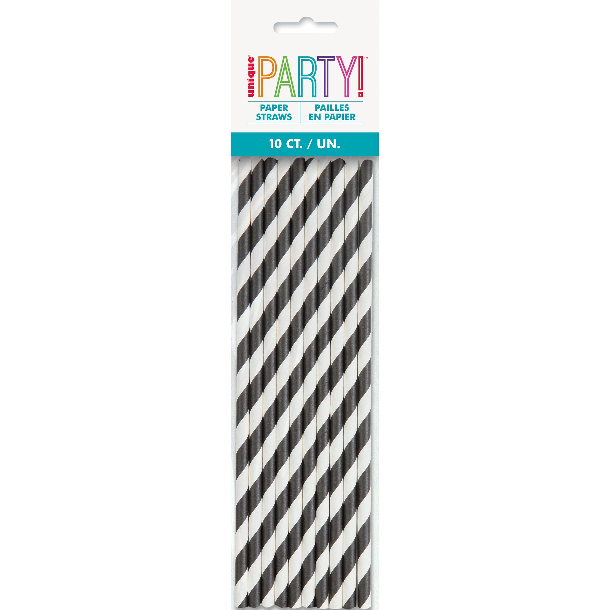 10 Paper Straws Midnight Black and White