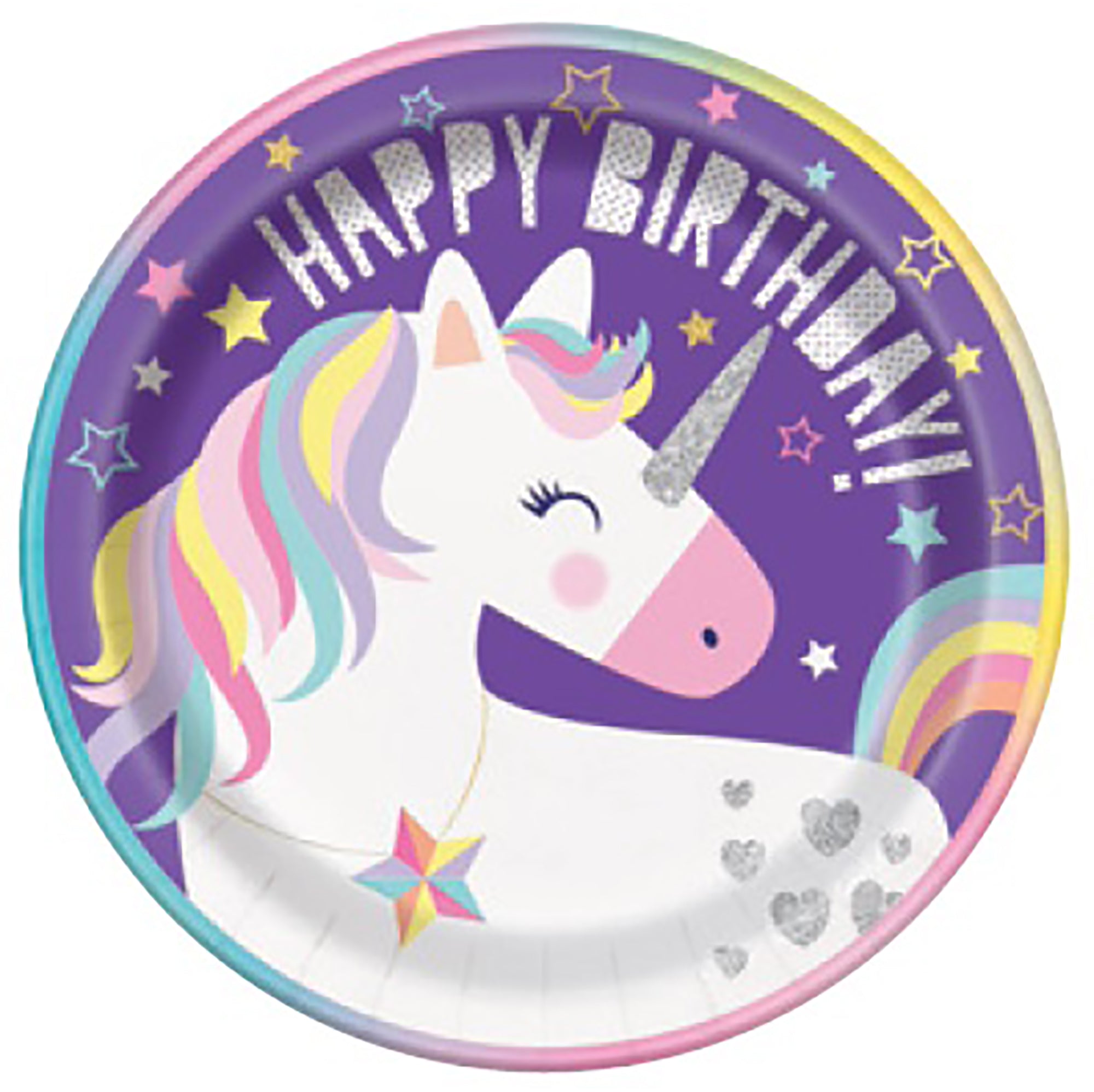 Unicorn 8 Round Paper Plates 9in