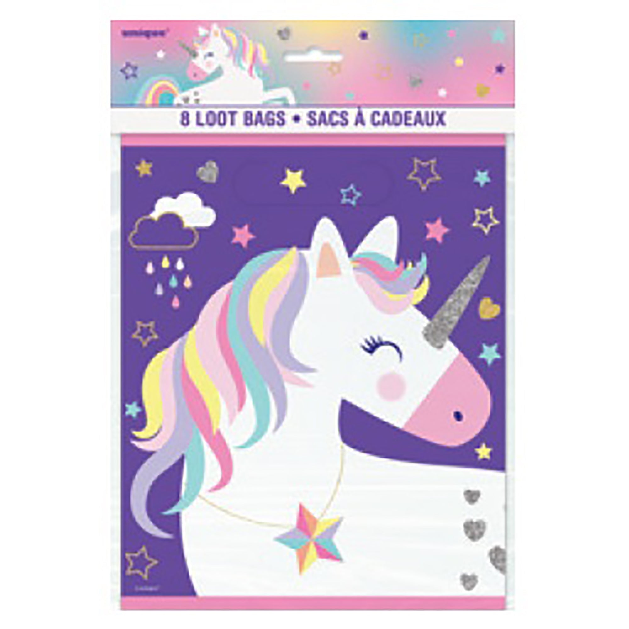 Unicorn 8 Plastic Loot Bags 7.25x9in