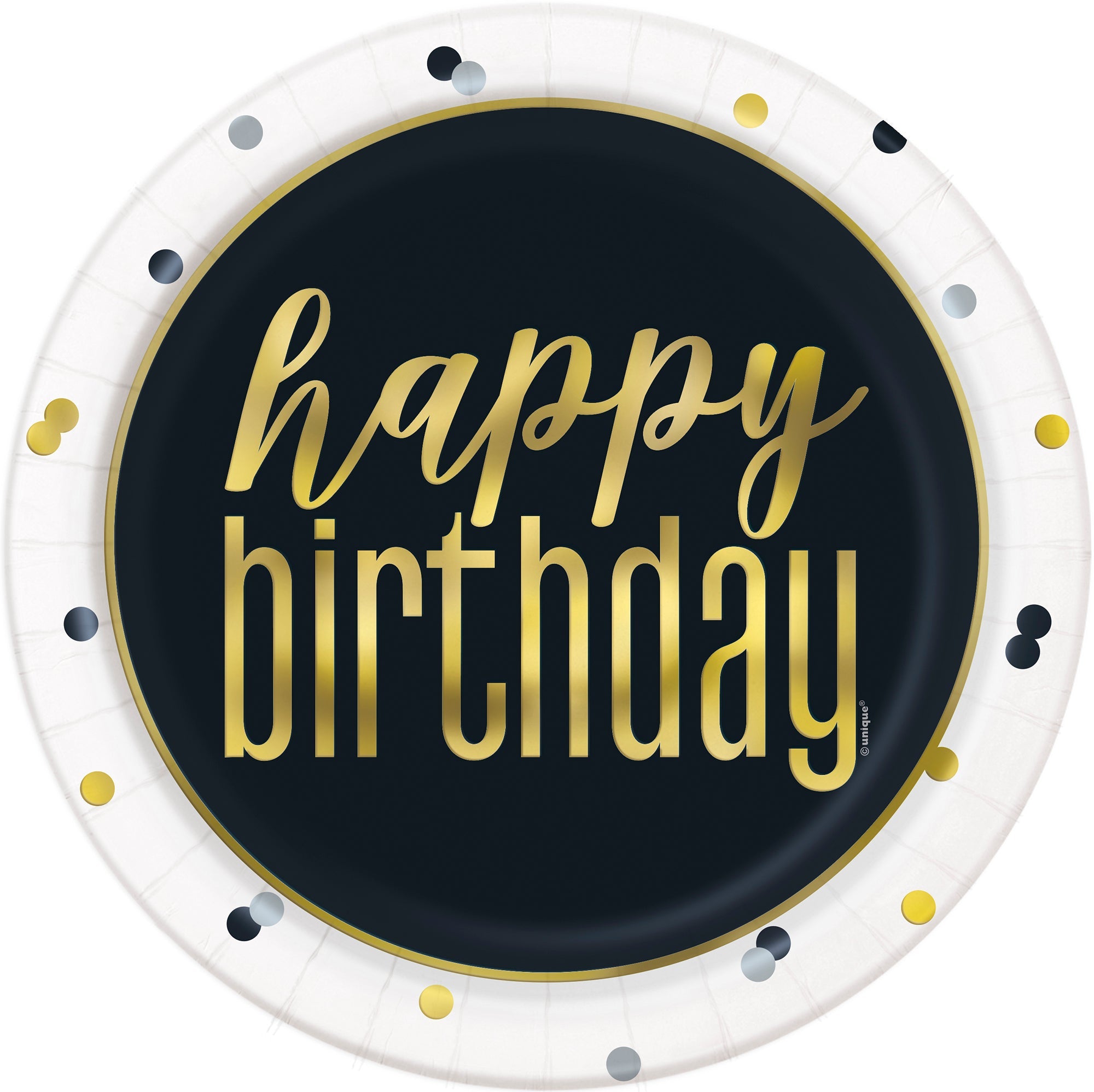 Metallic Happy Birthday 8 Round Paper Plates 9in