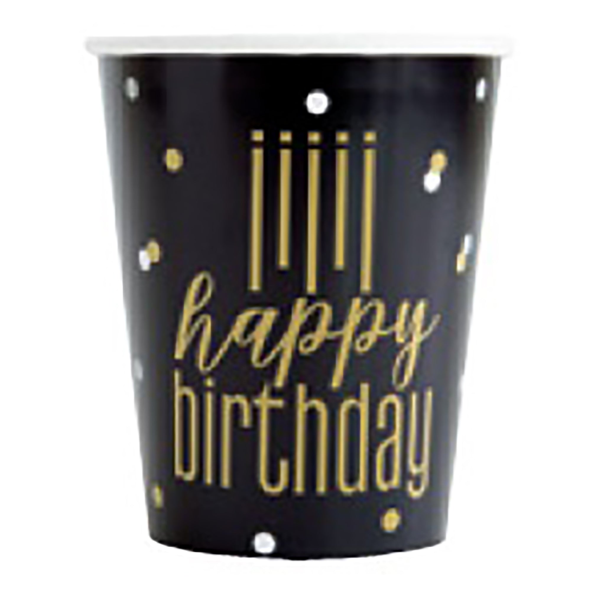 Metallic Happy Birthday 8 Paper Cups 9oz