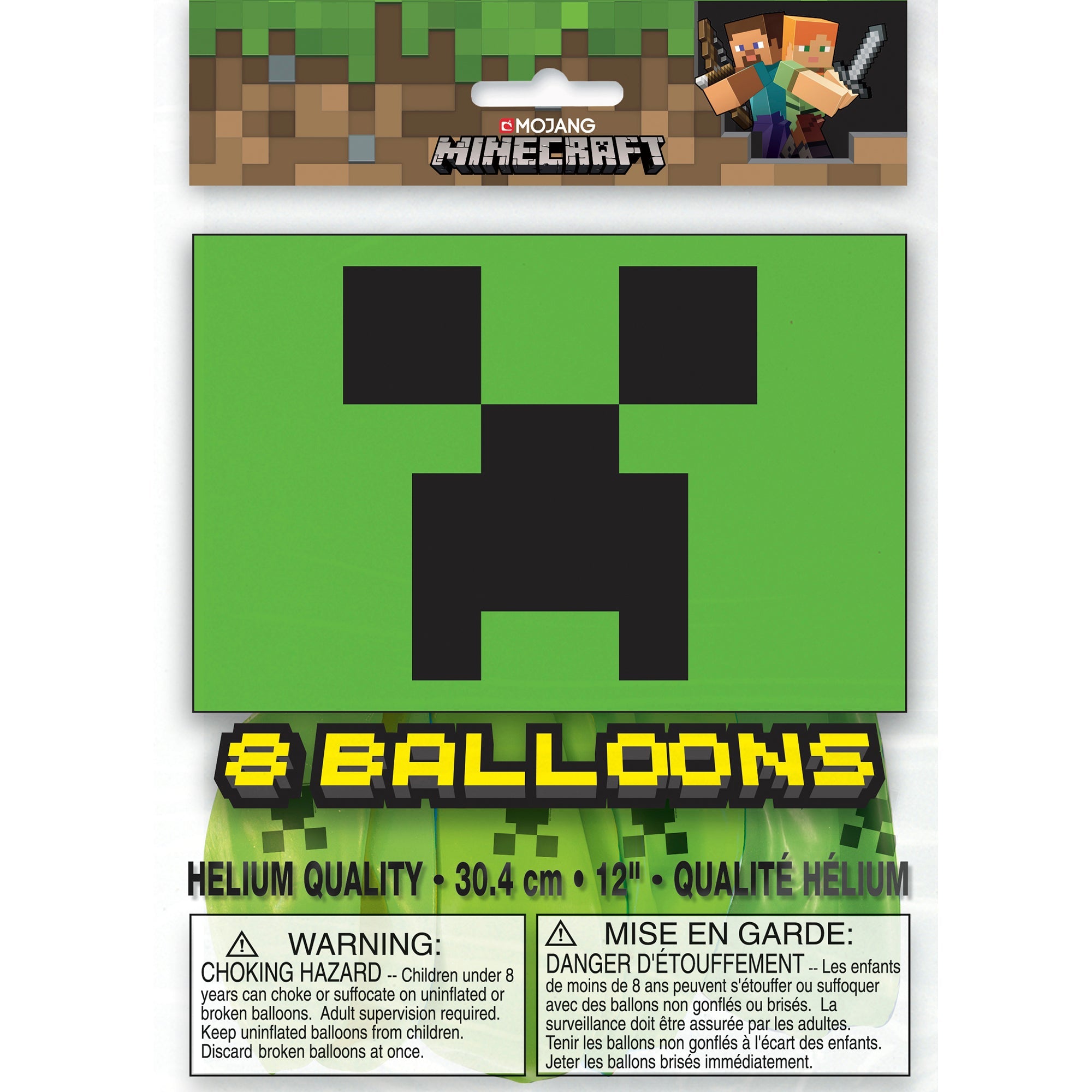 Minecraft 8 Green Printed Latex Balloons 12in