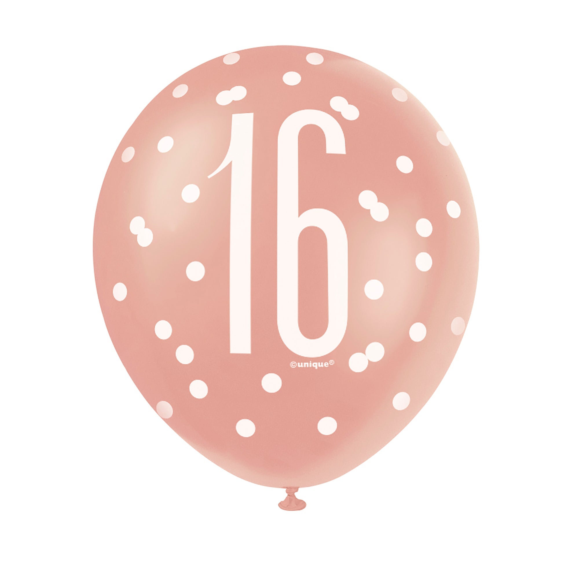 Age 16 6 Printed Latex Balloons 12in Pink and White