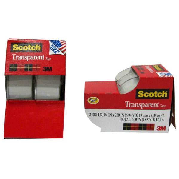 3M Scotch 2 Transparent Tapes 0.75x250in each